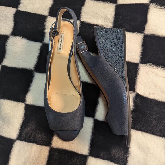 Alex Marie Black Glitter Wedges - Picture 1 of 3